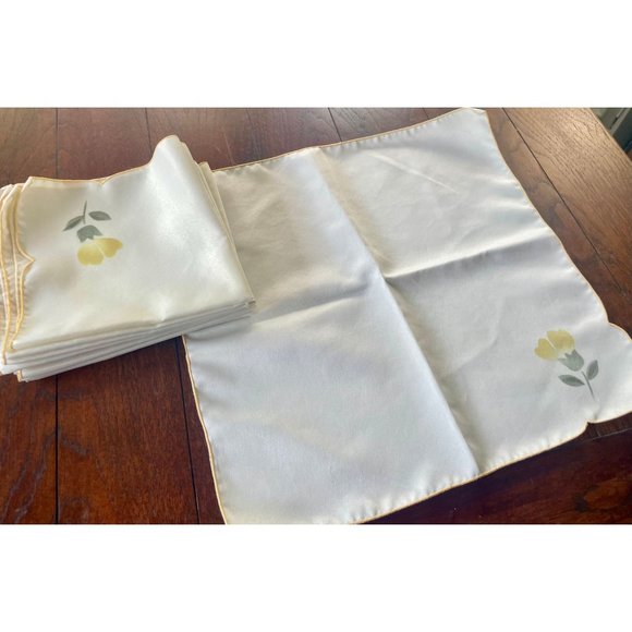 Vintage Napkins with Yellow Floral Stamp and Yellow Border Set of 8 square napki - Picture 8 of 9